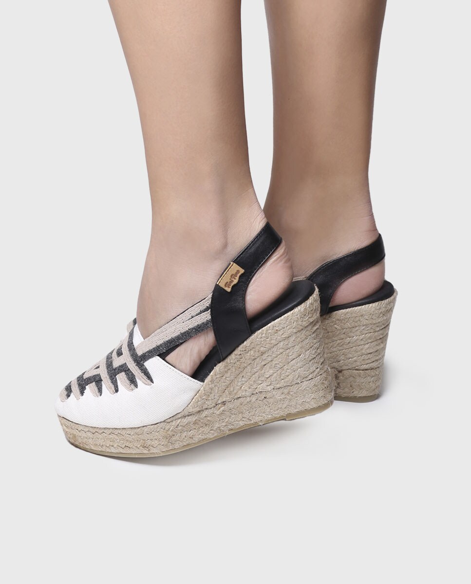 Alpercatas de Cunha em Tecido com Elásticos Preto-4