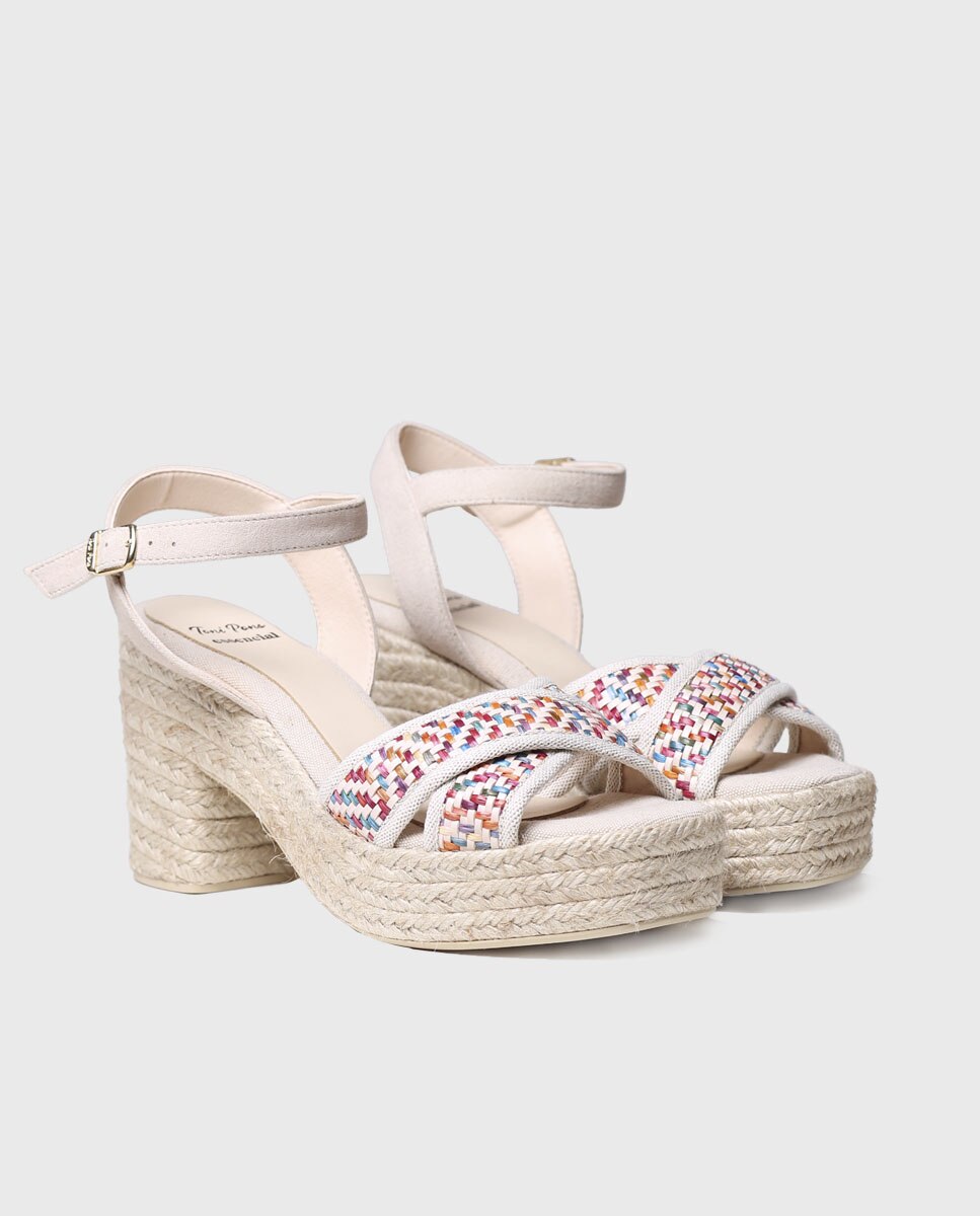 Sandálias de Salto em Tecido Estampado com Fivela Multicolor-2