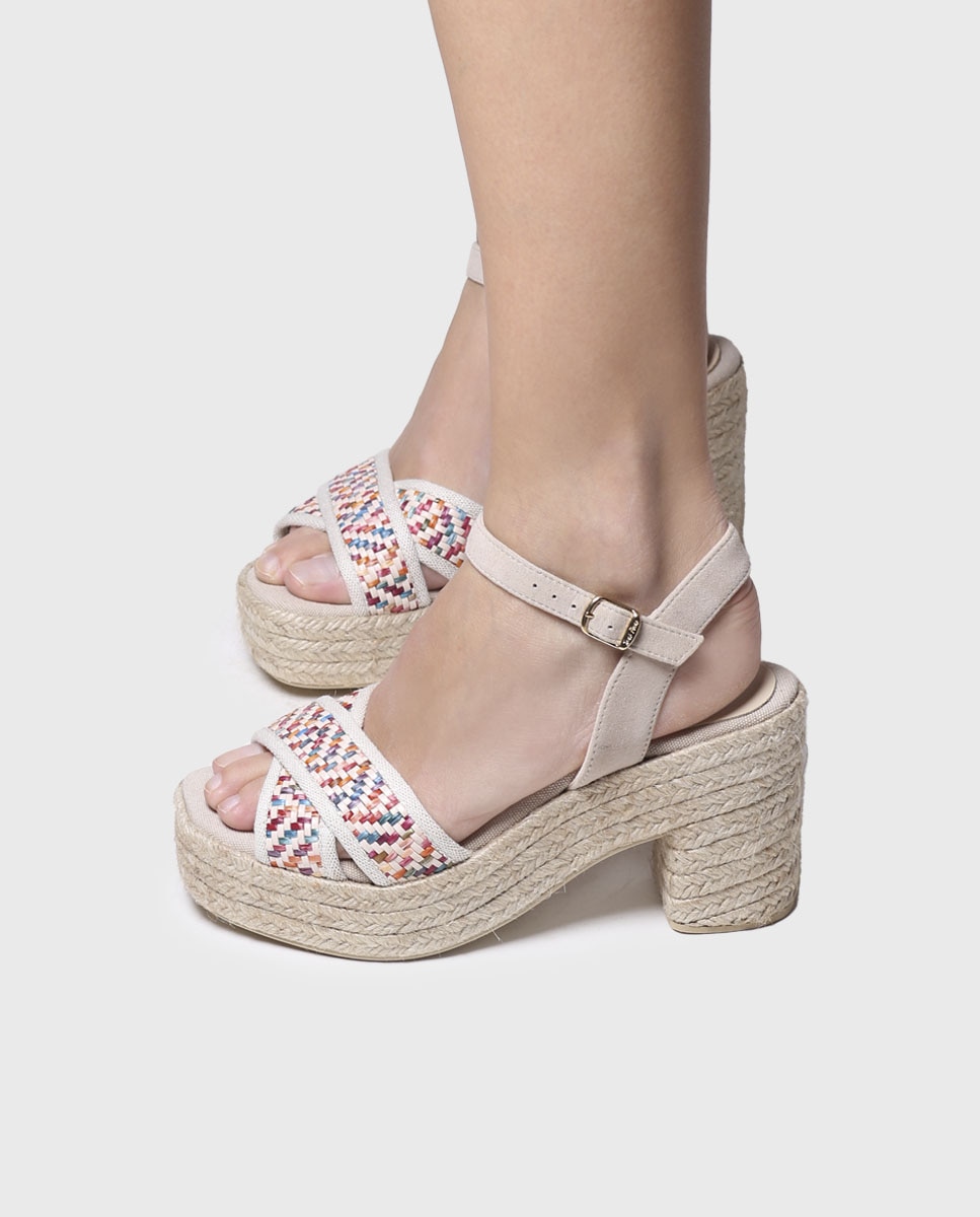 Sandálias de Salto em Tecido Estampado com Fivela Multicolor-4