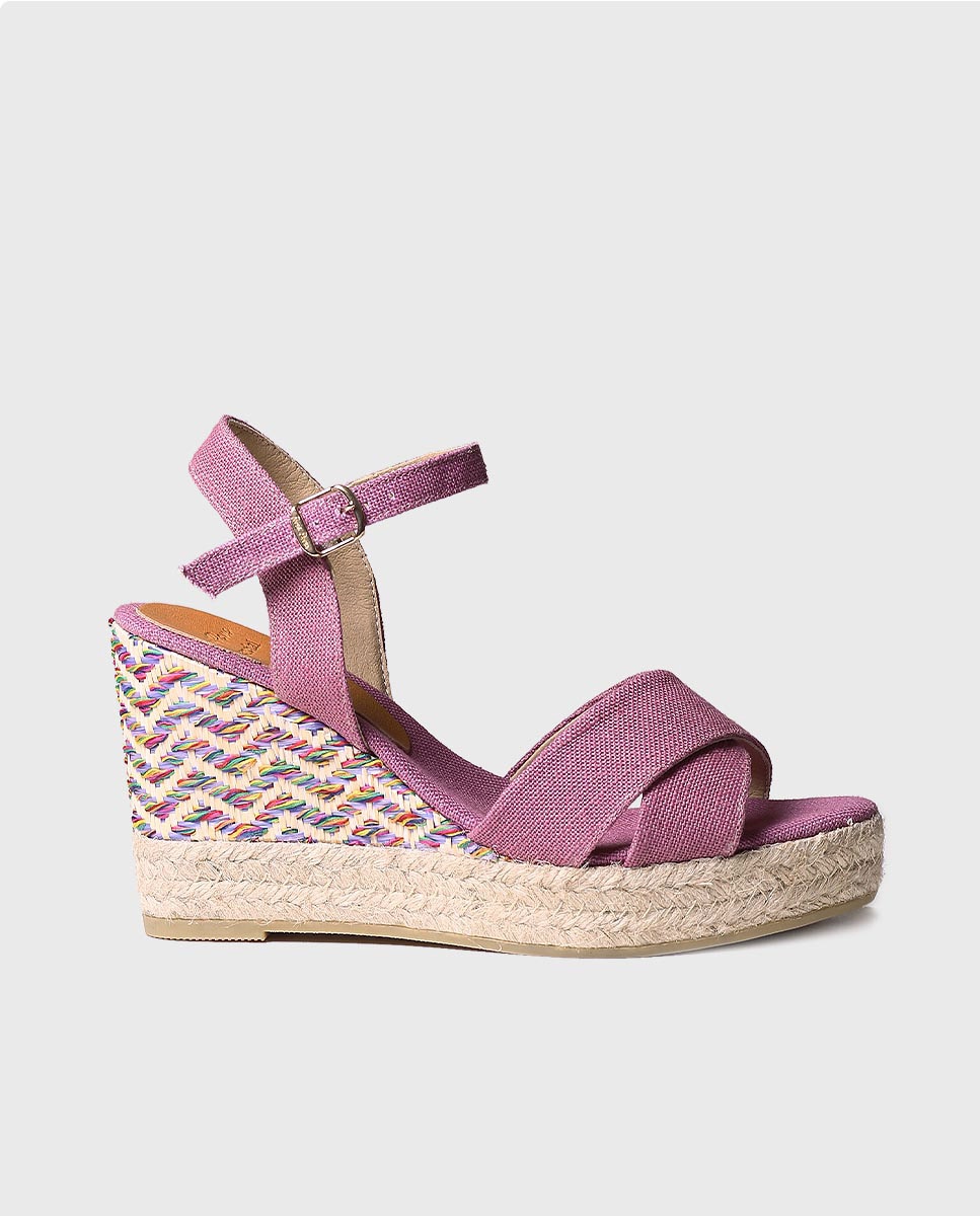 Alpercatas de Cunha em Tecido com Fivela Roxo-1