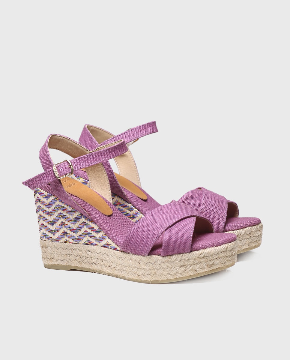 Alpercatas de Cunha em Tecido com Fivela Roxo-2