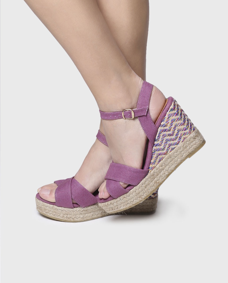 Alpercatas de Cunha em Tecido com Fivela Roxo-4