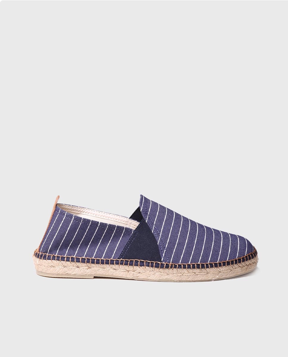 Alpercatas Rasas em Tecido Às Riscas com Elásticos Azul-marinho-1