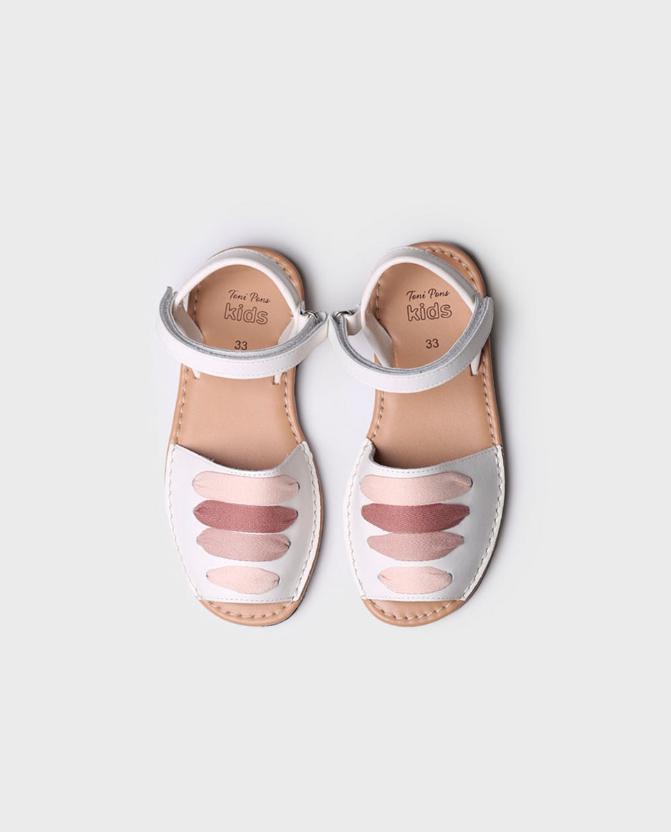 Menorquinas Infantil de Pele com Tiras e Velcro Toni Pons Rosa-3