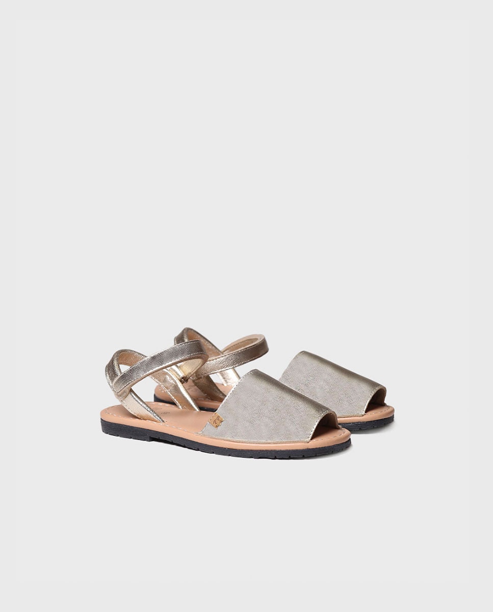 Menorquinas Infantil de Pele em Dourado com Velcro Ouro-2