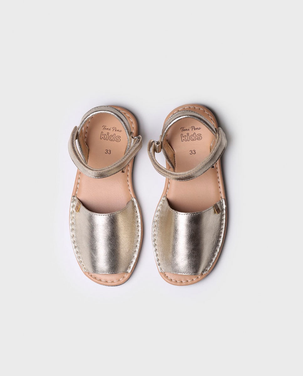 Menorquinas Infantil de Pele em Dourado com Velcro Ouro-3