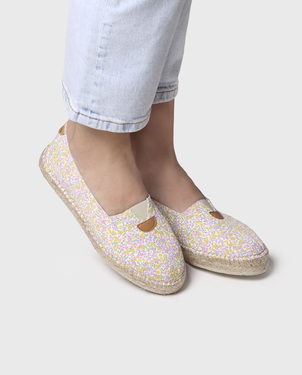 Alpercatas Rasas Unissexo de Tecido com Estampado Floral Cru-4