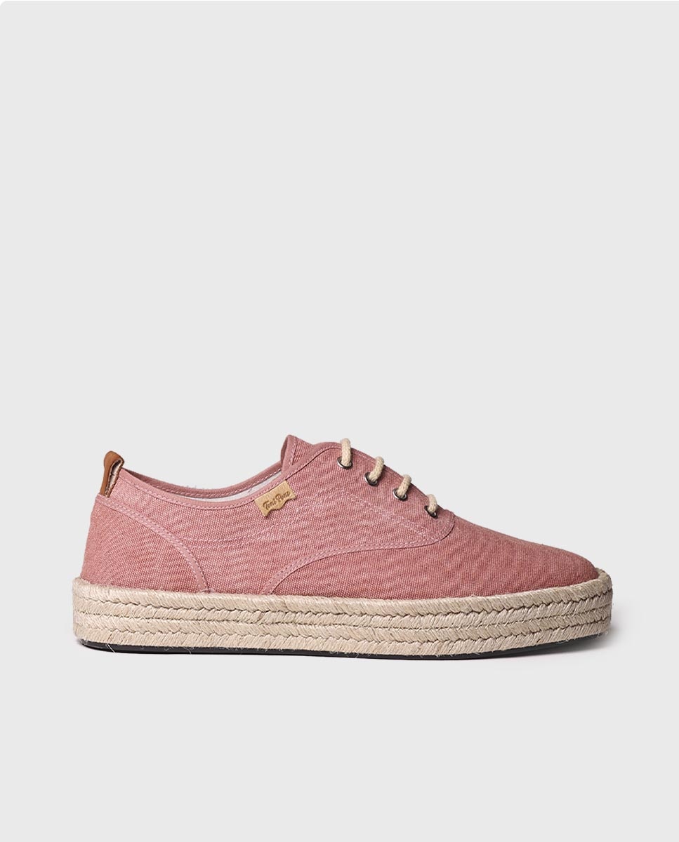 Alpercatas de Tecido em Liso com Atacadores Rosa-1