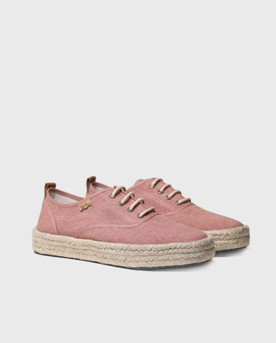 Alpercatas de Tecido em Liso com Atacadores Rosa-2