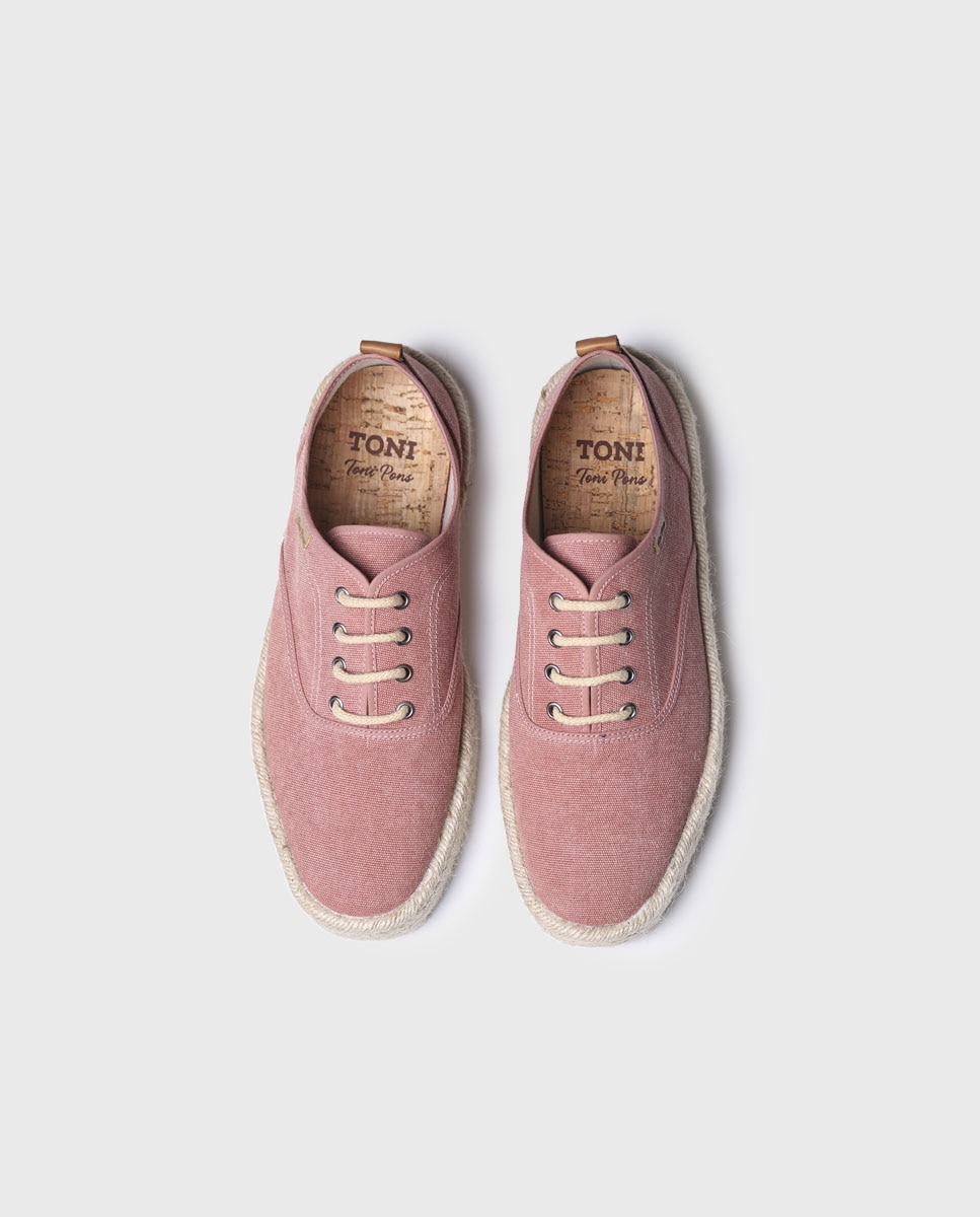 Alpercatas de Tecido em Liso com Atacadores Rosa-3