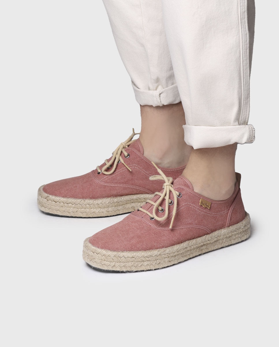 Alpercatas de Tecido em Liso com Atacadores Rosa-4