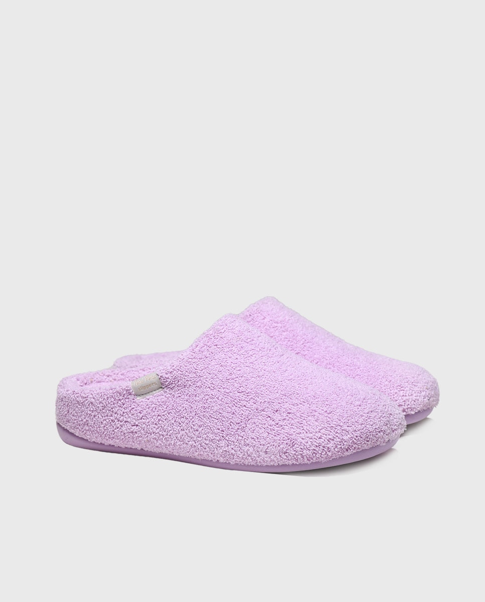 Pantufas Abertas de Tecido de Toalha em Liso Rosa-2