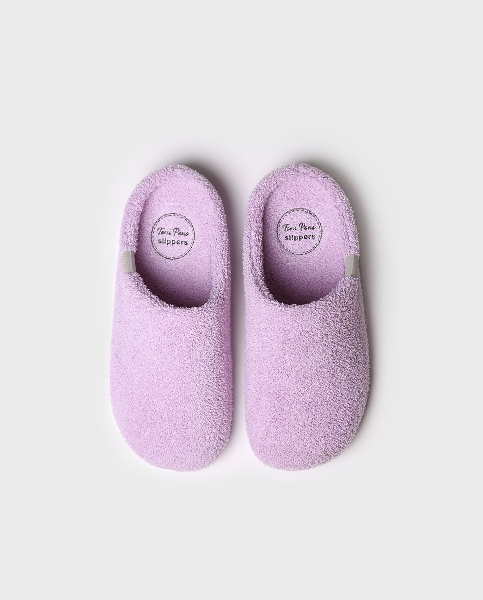 Pantufas Abertas de Tecido de Toalha em Liso Rosa-3