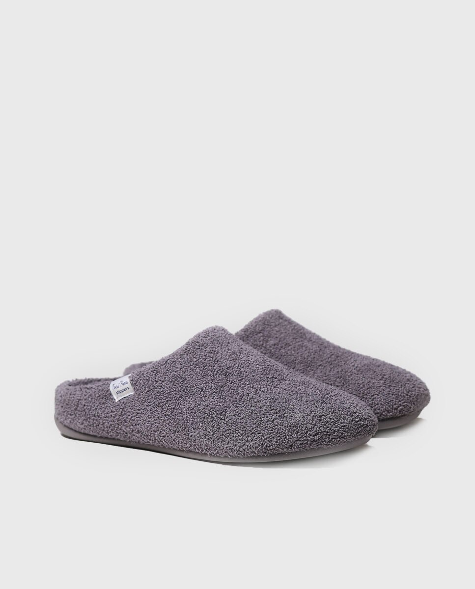 Pantufas de Tecido de Toalha Cinzento-2