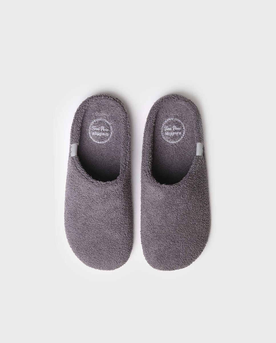 Pantufas de Tecido de Toalha Cinzento-3