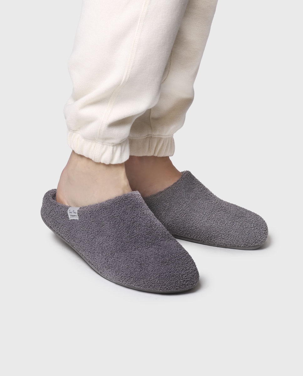 Pantufas de Tecido de Toalha Cinzento-4