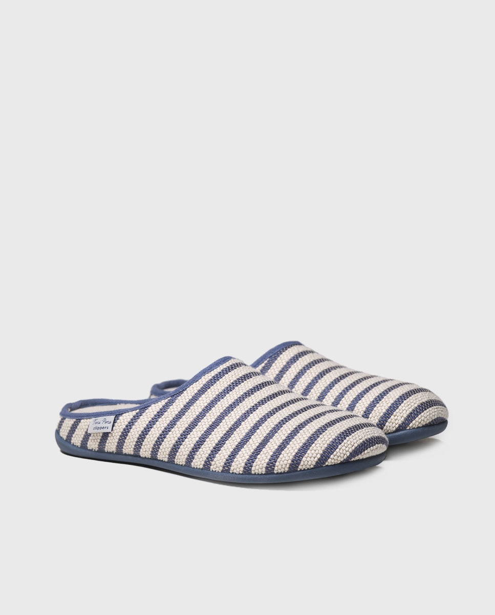 Pantufas de Tecido Às Riscas Azul-marinho-2