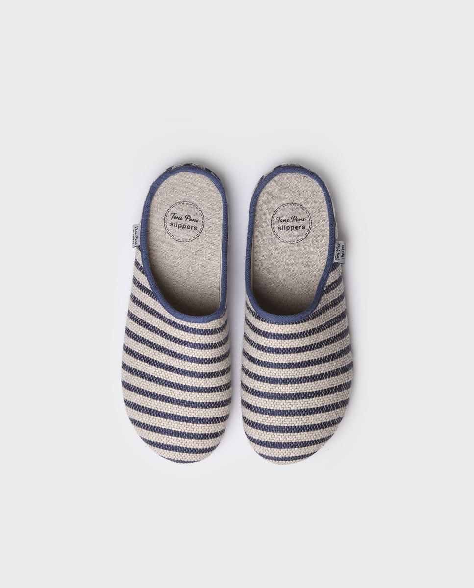 Pantufas de Tecido Às Riscas Azul-marinho-3