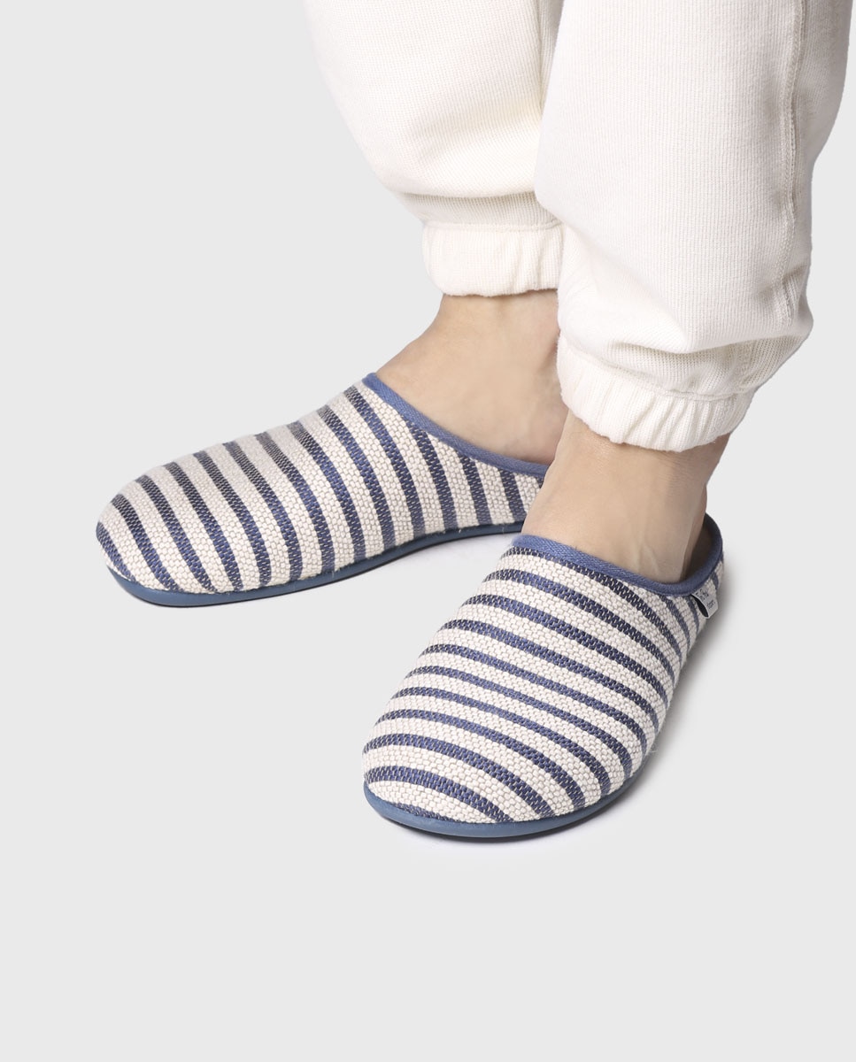 Pantufas de Tecido Às Riscas Azul-marinho-4