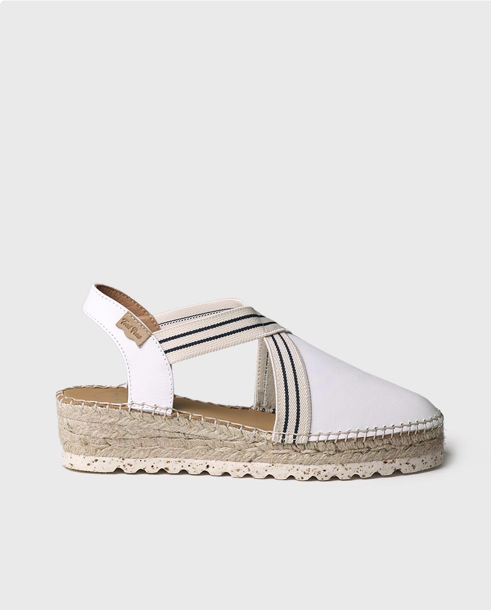 Alpercatas de Cunha em Pele com Elásticos Branco-1