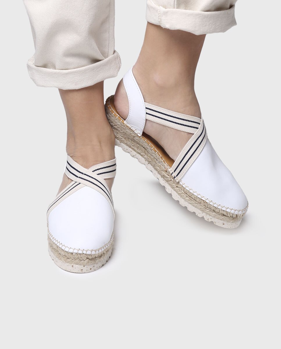 Alpercatas de Cunha em Pele com Elásticos Branco-4