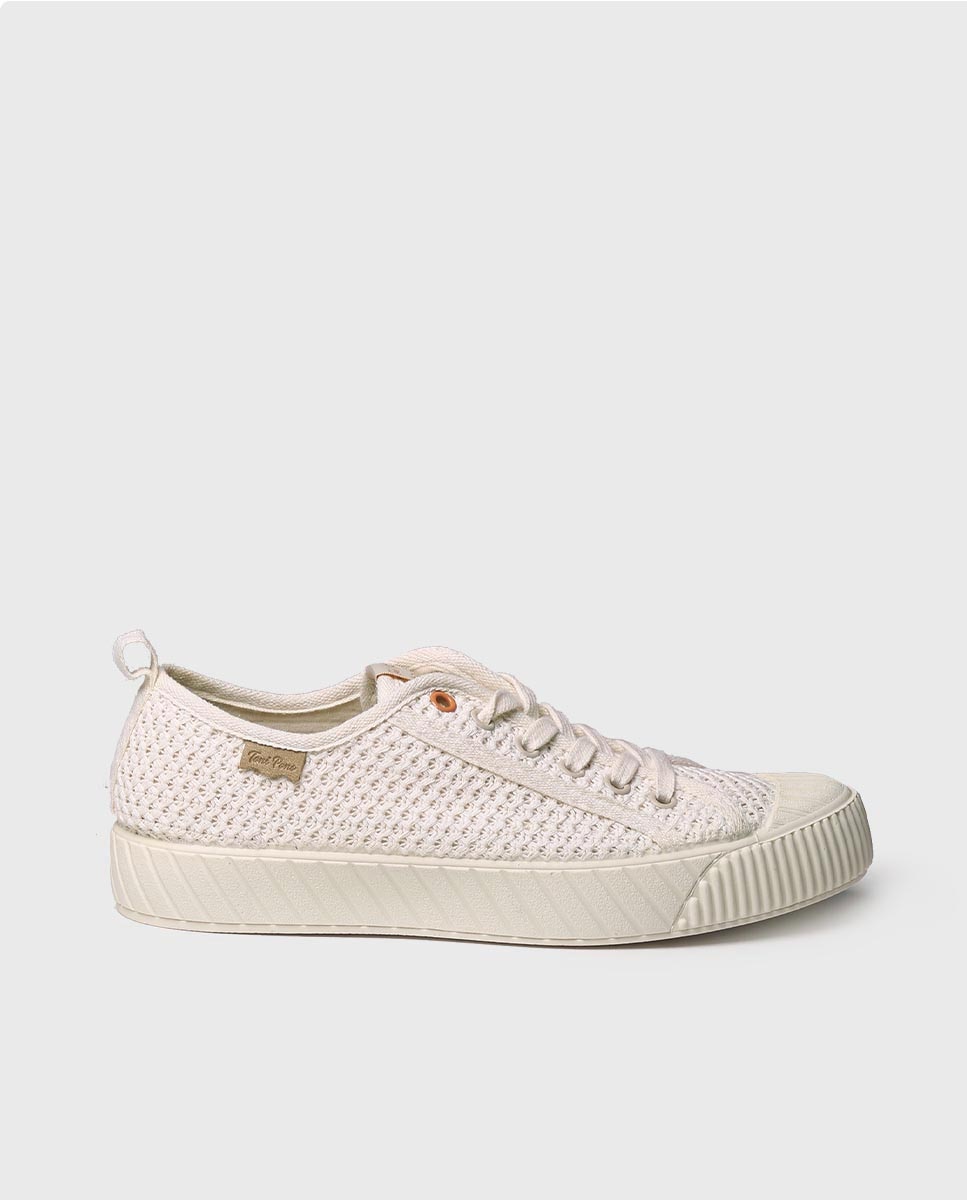 Sapatilhas de Lona em Tecido com Atacadores Cru-1