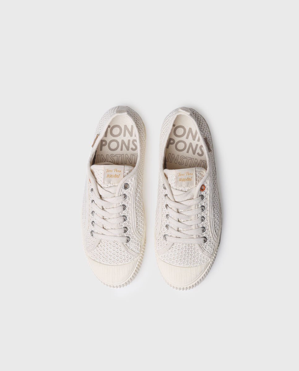 Sapatilhas de Lona em Tecido com Atacadores Cru-3