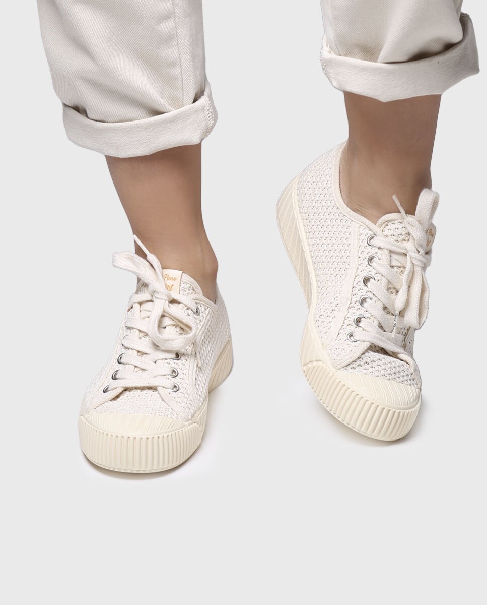 Sapatilhas de Lona em Tecido com Atacadores Cru-4