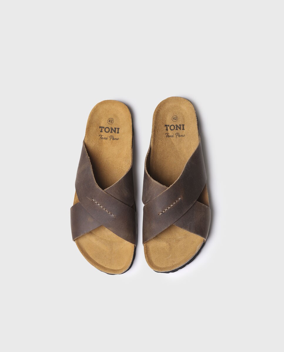 Sandálias de Pele com Tiras Cruzadas Verde-escuro-3