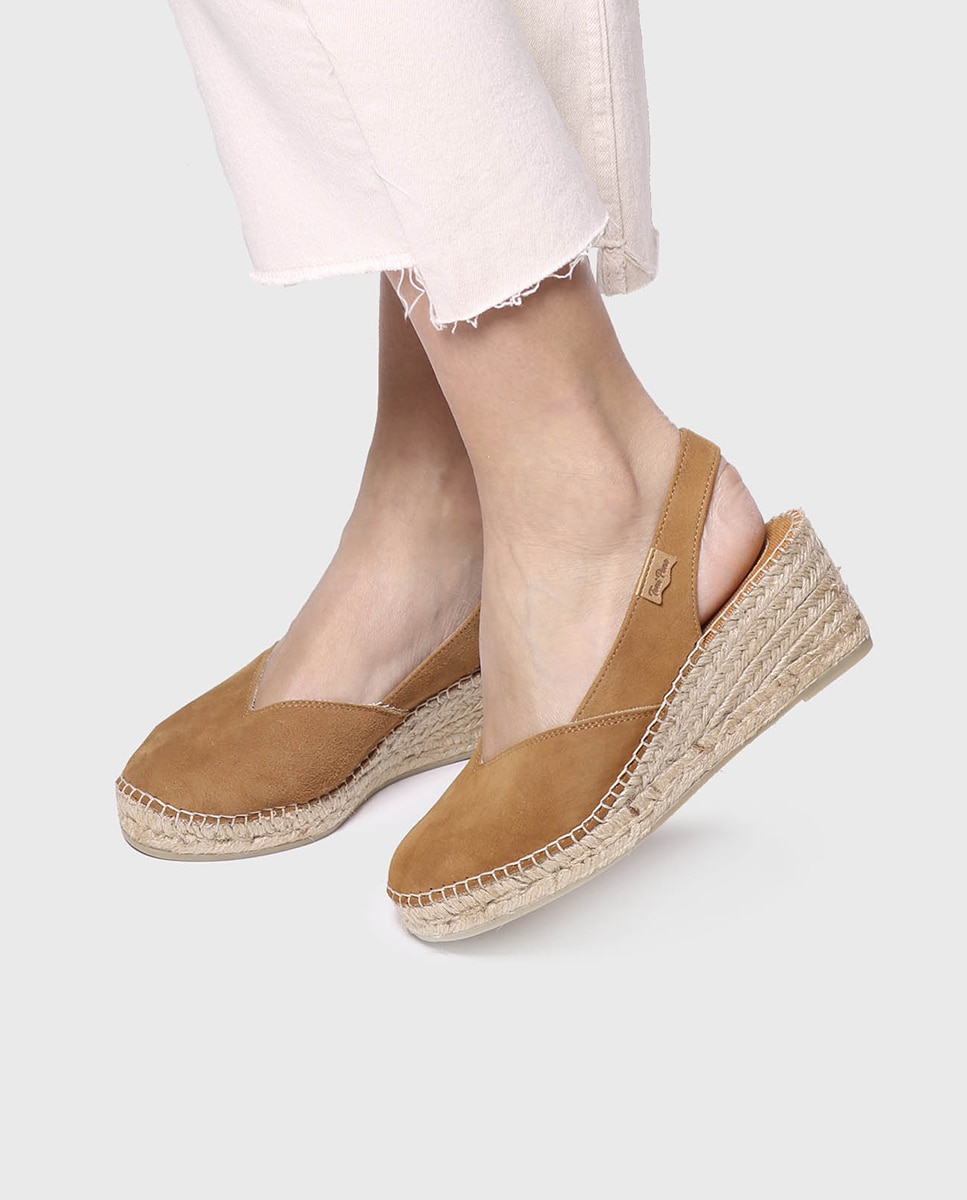 Alpercatas de Cunha em Camurça com Elástico Castanho-4