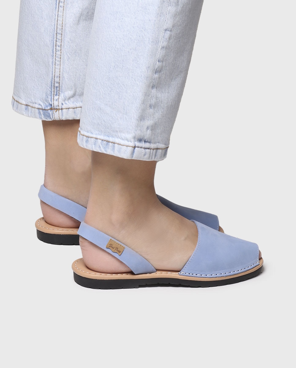 Menorquinas de Pele em Tons Lisos Azul-4