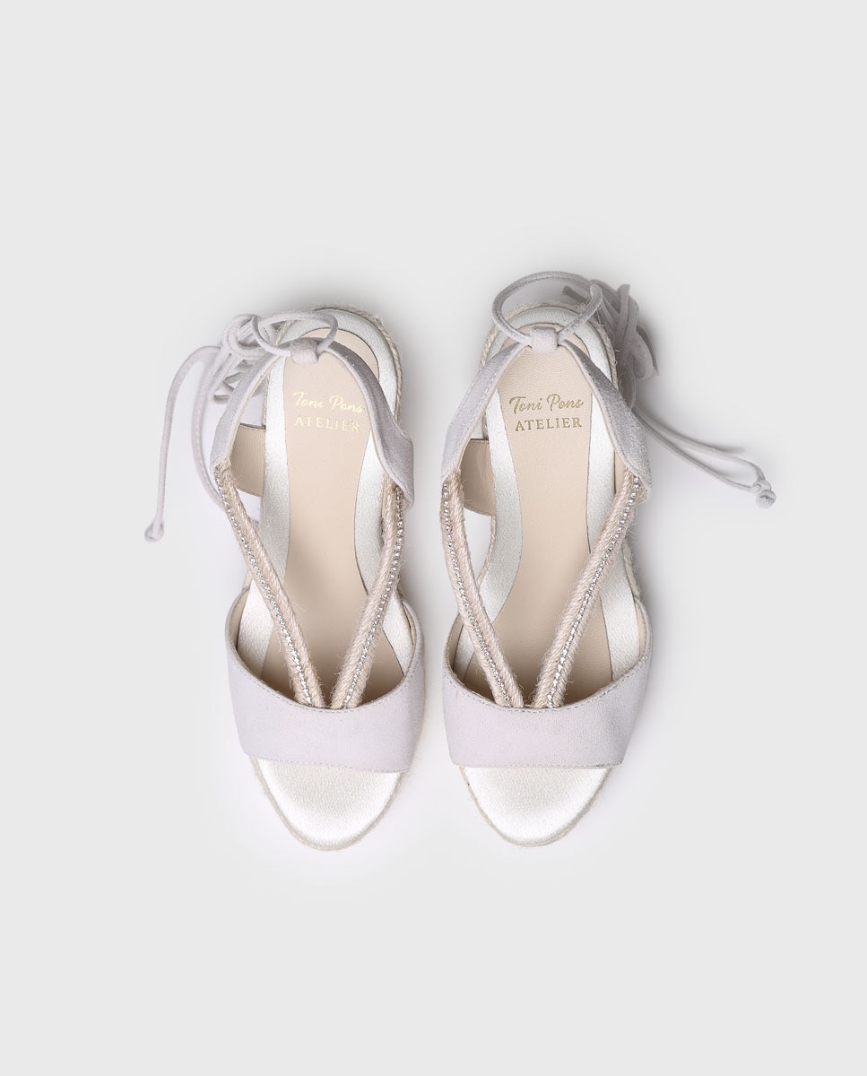 Alpercatas de Cunha em Camurça com Tiras Branco-3