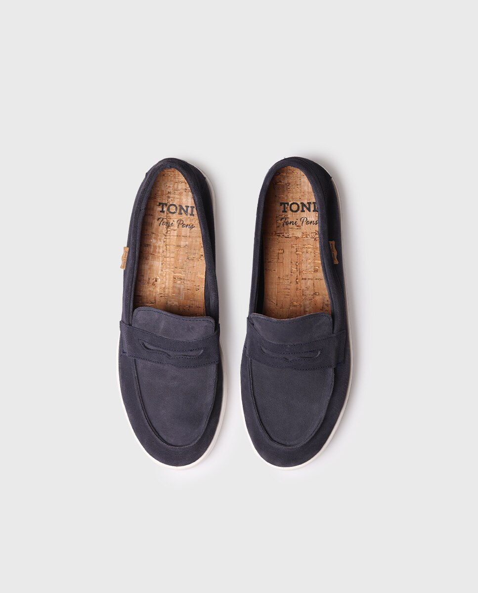 Mocassins de Camurça em Liso Azul-3