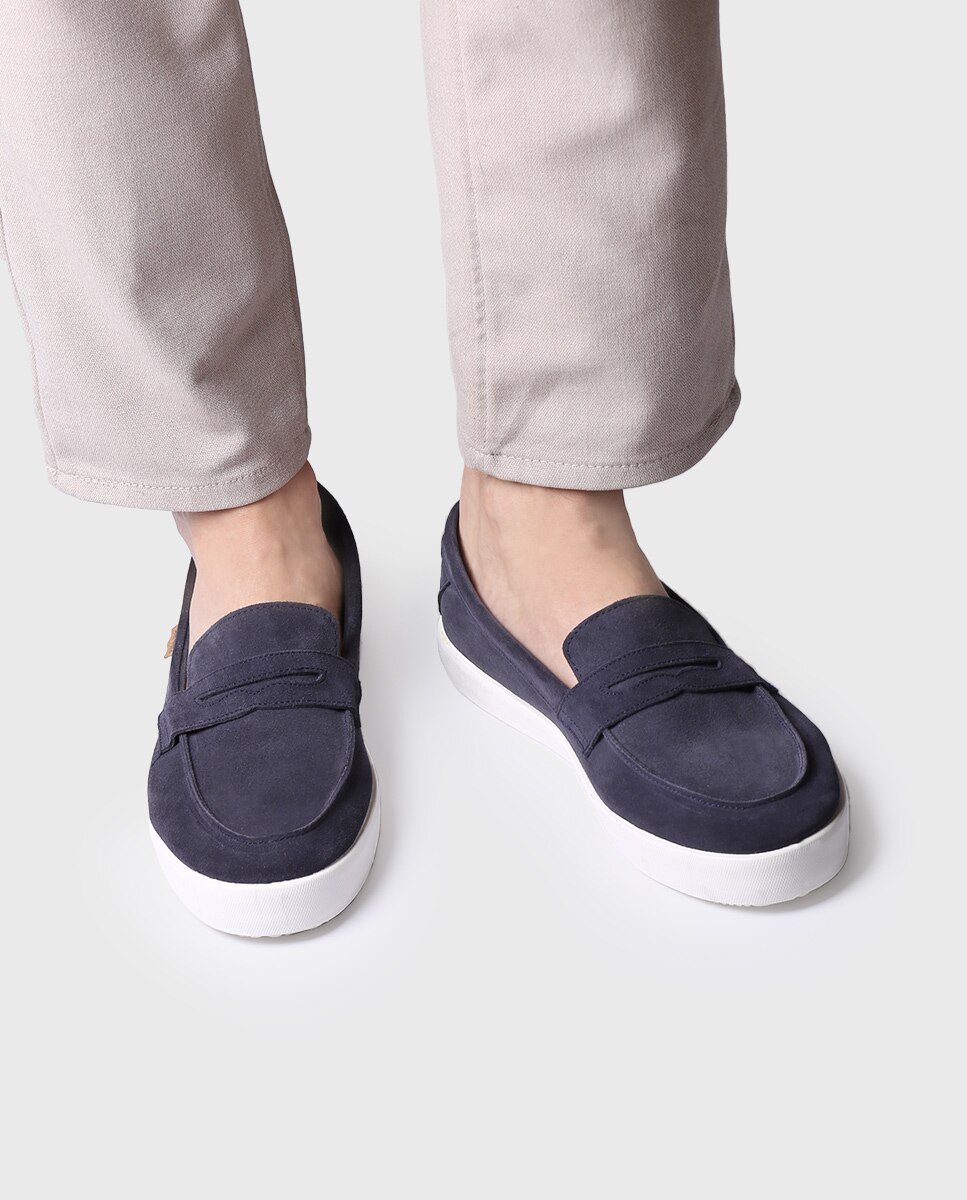 Mocassins de Camurça em Liso Azul-4
