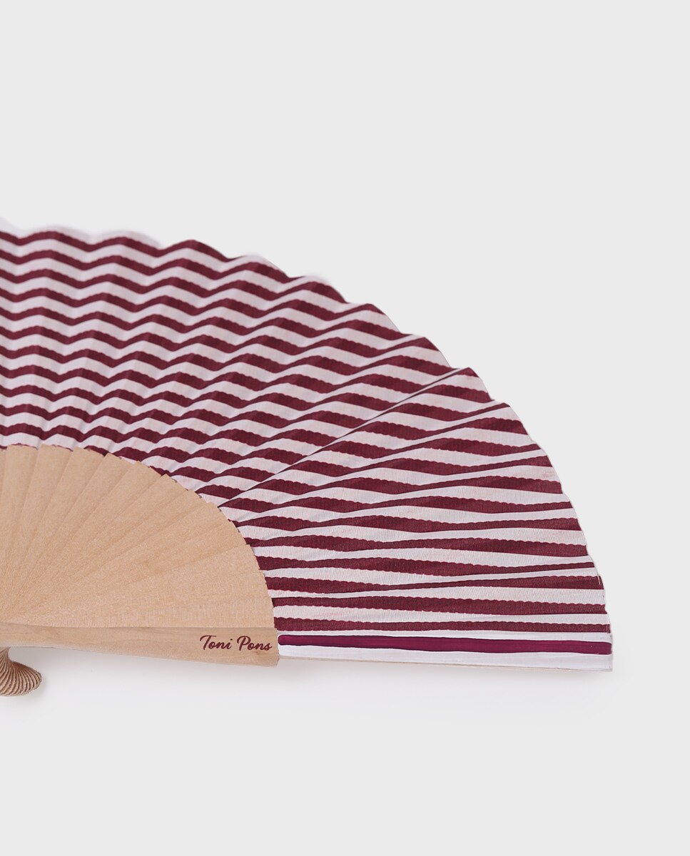 Leque Pintado À Mão com Estampado Às Riscas Grená-2