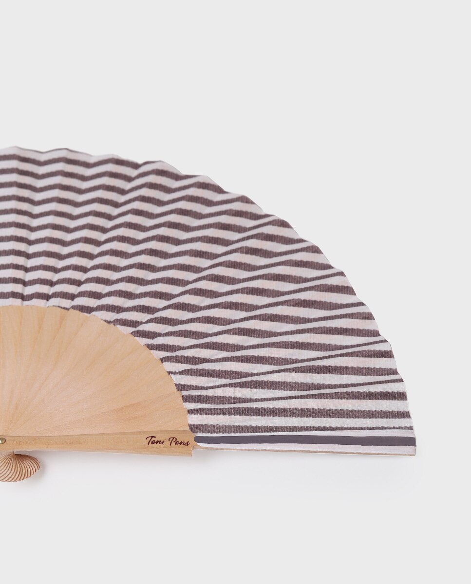 Leque Pintado À Mão com Estampado Às Riscas Castanho / Branco gasto-2