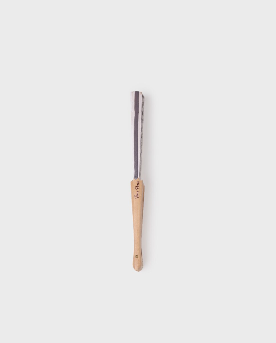 Leque Pintado À Mão com Estampado Às Riscas Castanho / Branco gasto-3