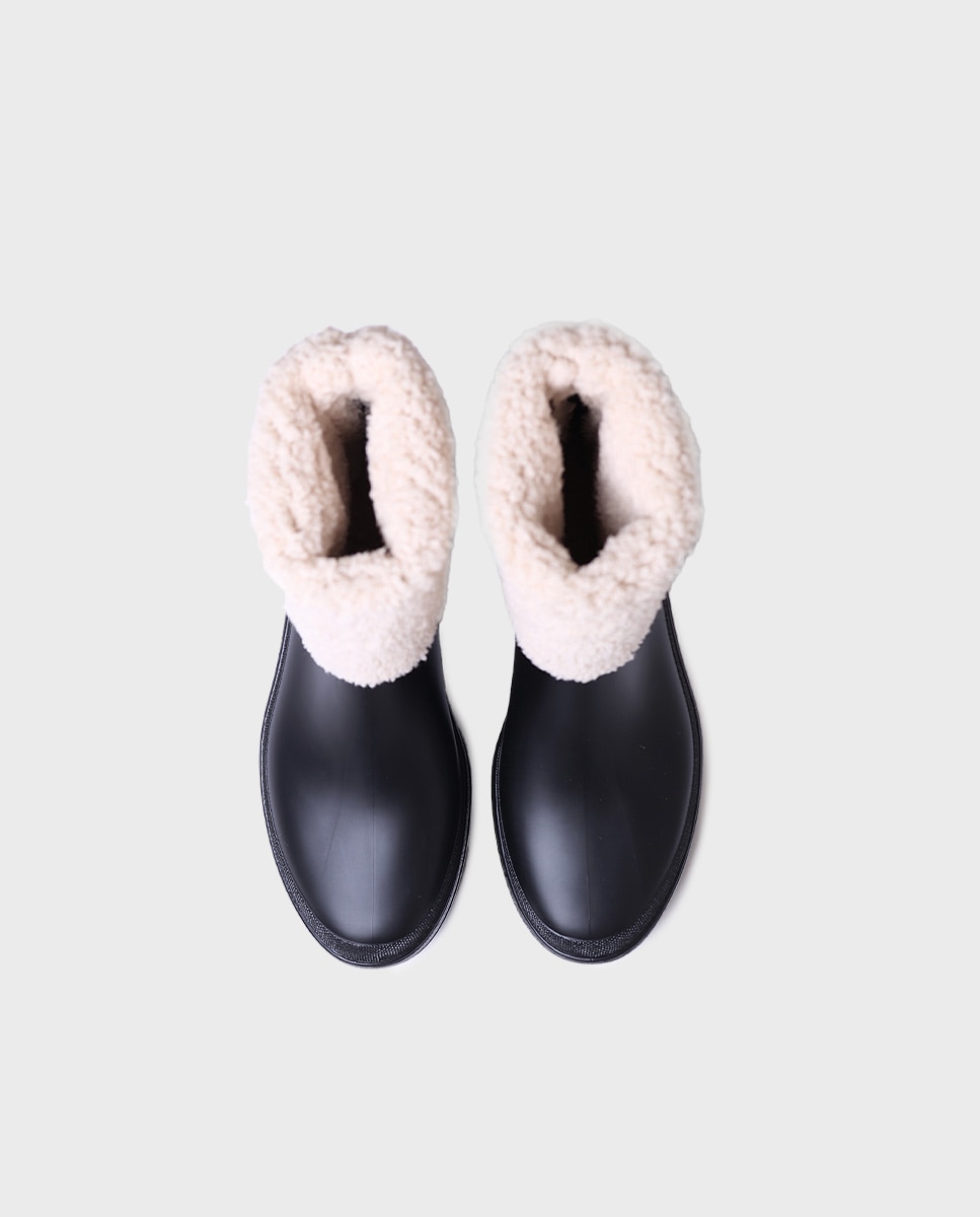 Botins de Água de Borracha com Forro de Pelo de Ovelha Preto-3