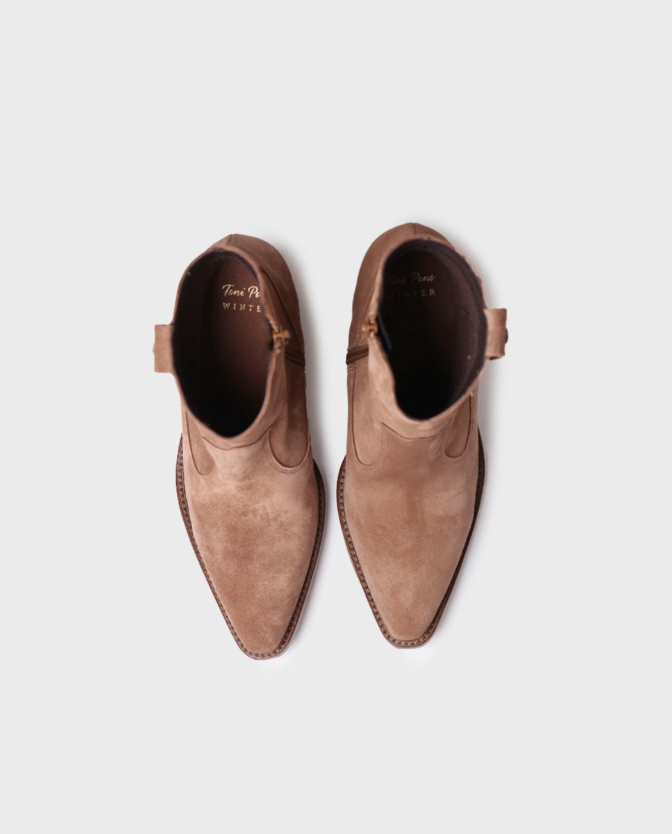 Botins de Camurça com Fecho Zip Castanho-3