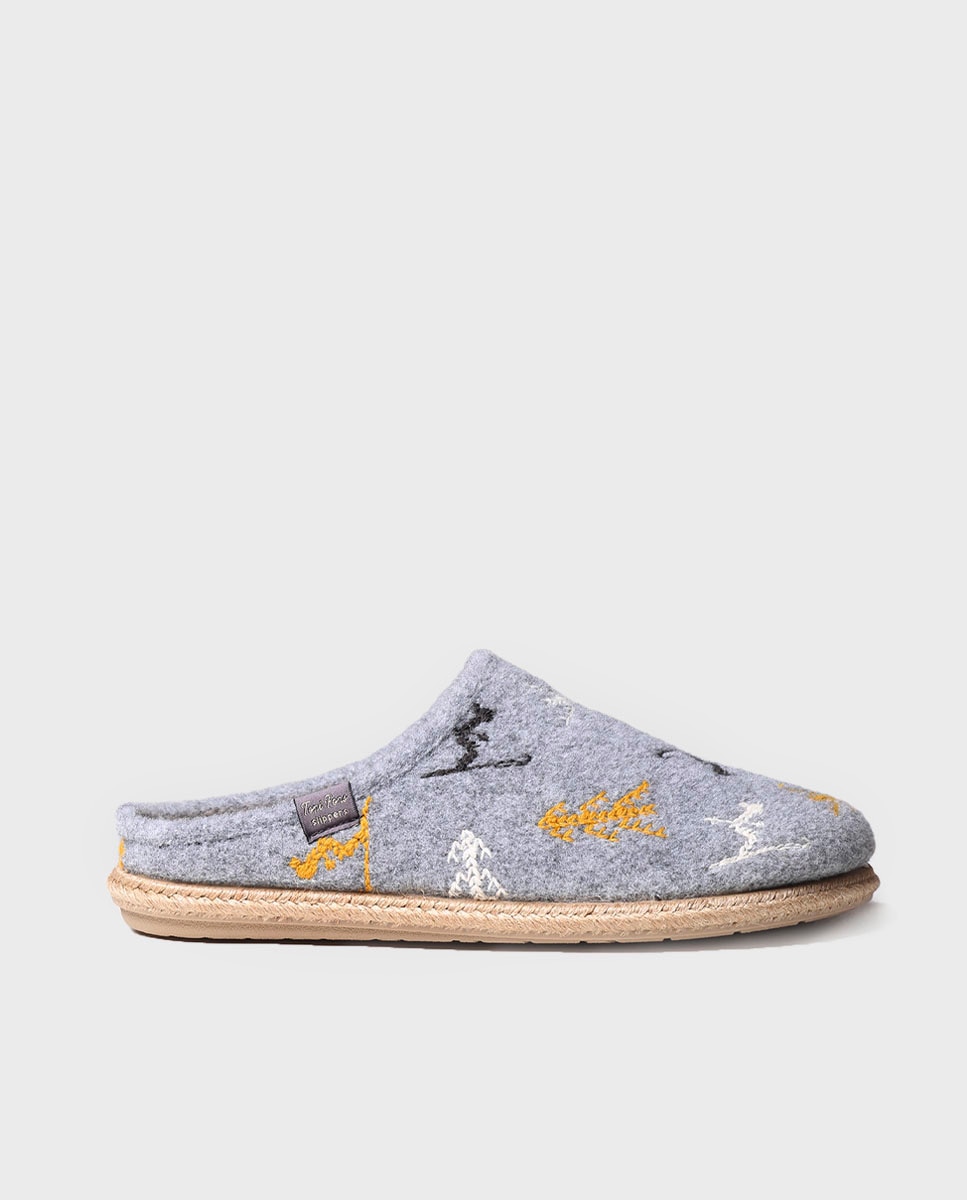 Pantufas Abertas de Tecido Cinzento-1