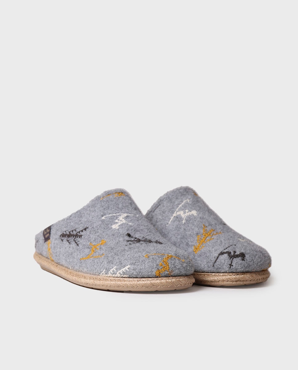 Pantufas Abertas de Tecido Cinzento-2