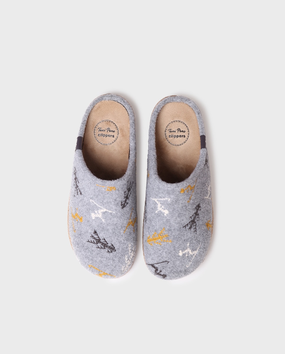 Pantufas Abertas de Tecido Cinzento-3