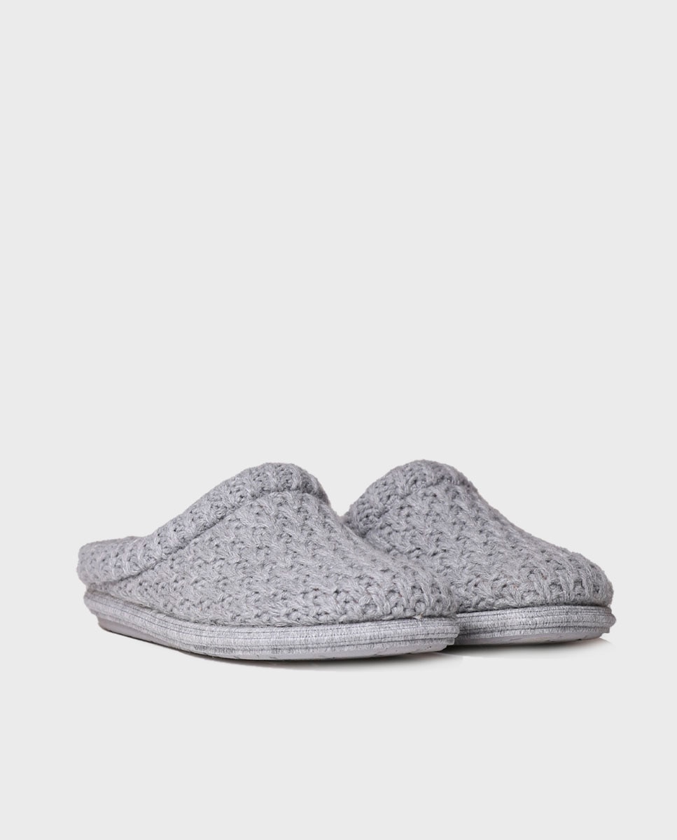 Pantufas Abertas de Tecido com Sola Antiderrapante Cinzento-2