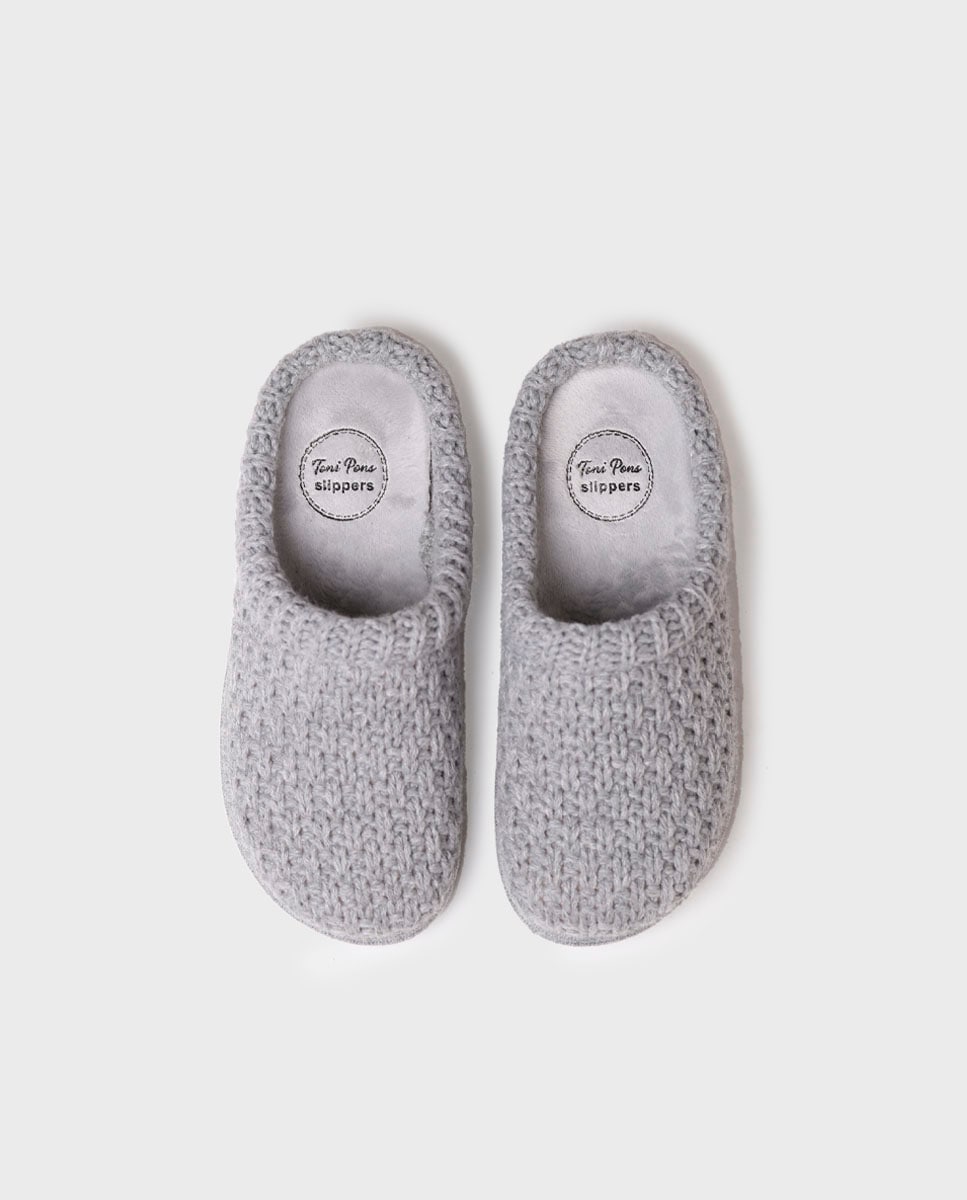 Pantufas Abertas de Tecido com Sola Antiderrapante Cinzento-3