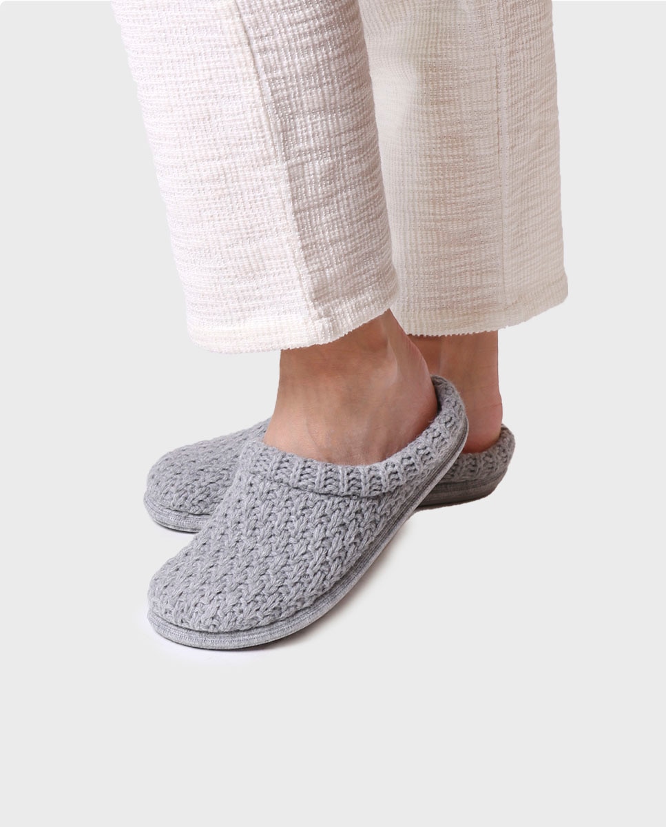 Pantufas Abertas de Tecido com Sola Antiderrapante Cinzento-4