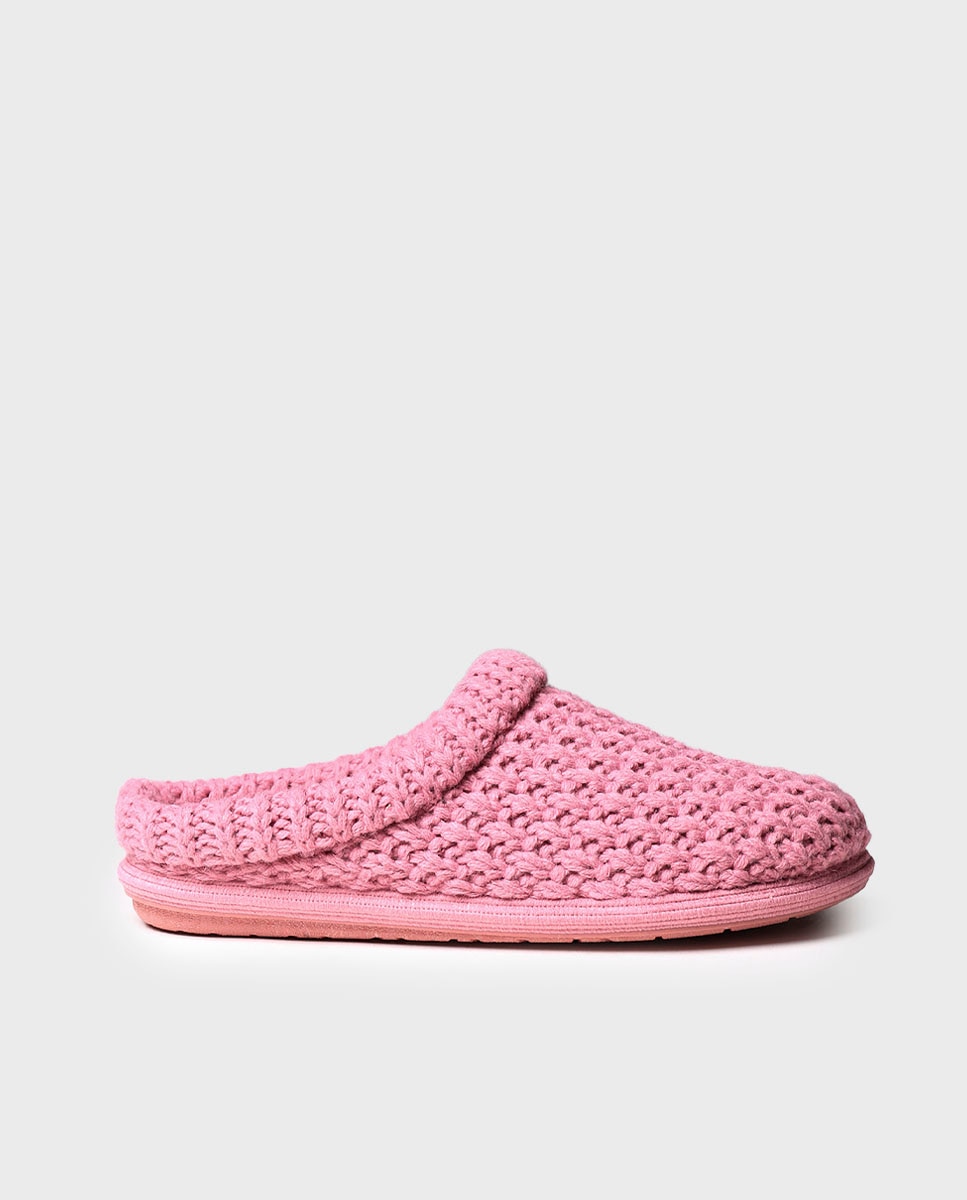 Pantufas Abertas de Tecido com Sola Antiderrapante Rosa-1