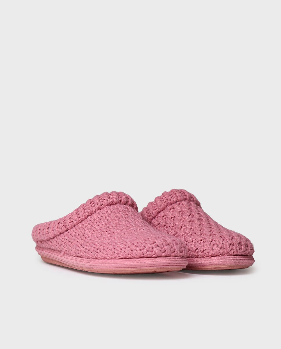 Pantufas Abertas de Tecido com Sola Antiderrapante Rosa-2