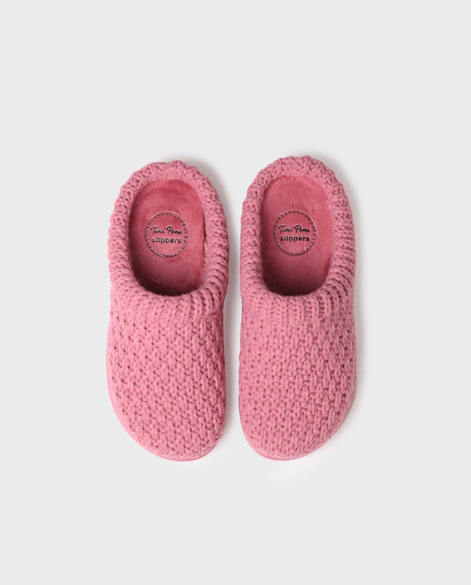 Pantufas Abertas de Tecido com Sola Antiderrapante Rosa-3