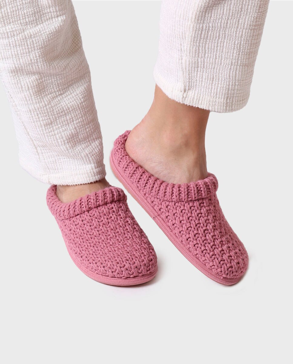 Pantufas Abertas de Tecido com Sola Antiderrapante Rosa-4