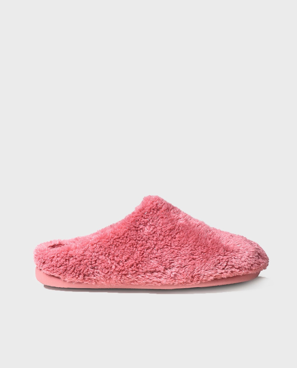 Pantufas Abertas de Tecido com Sola Antiderrapante Rosa-1